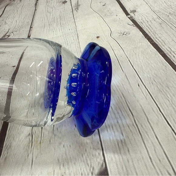 vtg Bormioli Rocco turandot hand blown colbolt Blue Glass Vase made in italy - Picture 4 of 9